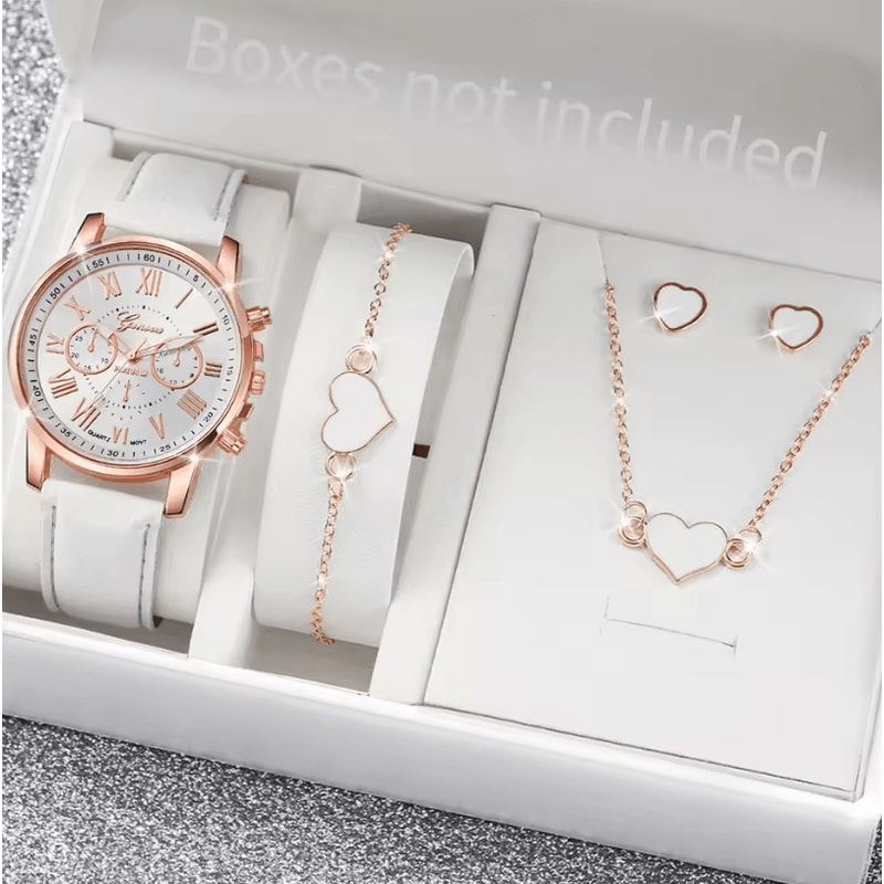 Fashion Womens Quartz Watch Set With Leather Bands And Heart Rhinestone Accent 56 PCS 5