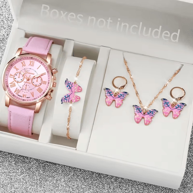 Fashion Womens Quartz Watch Set With Leather Bands And Heart Rhinestone Accent 56 PCS 9