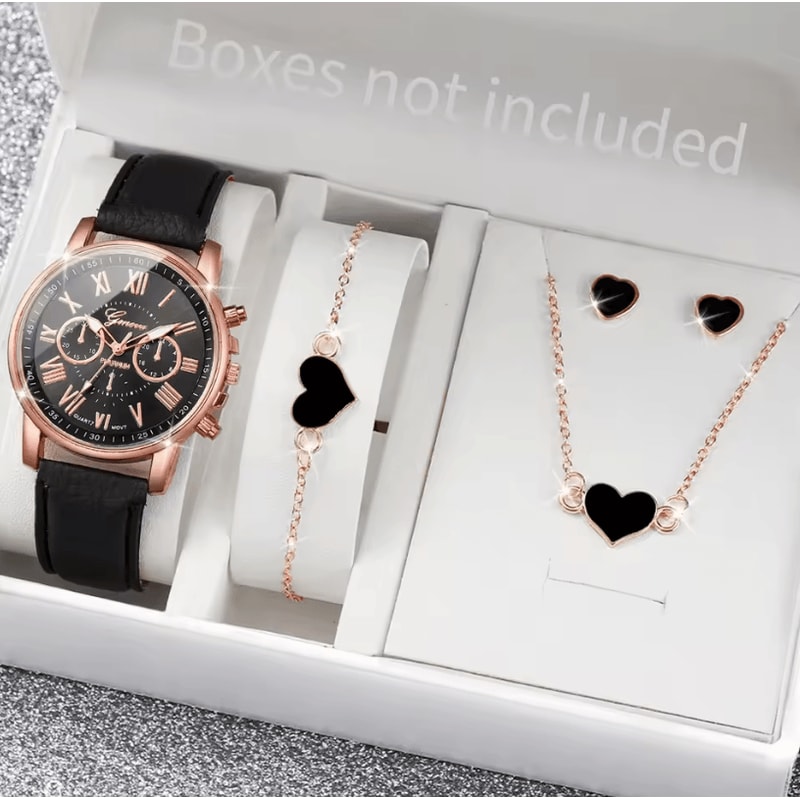 Fashion Womens Quartz Watch Set With Leather Bands And Heart Rhinestone Accent 56 PCS 6