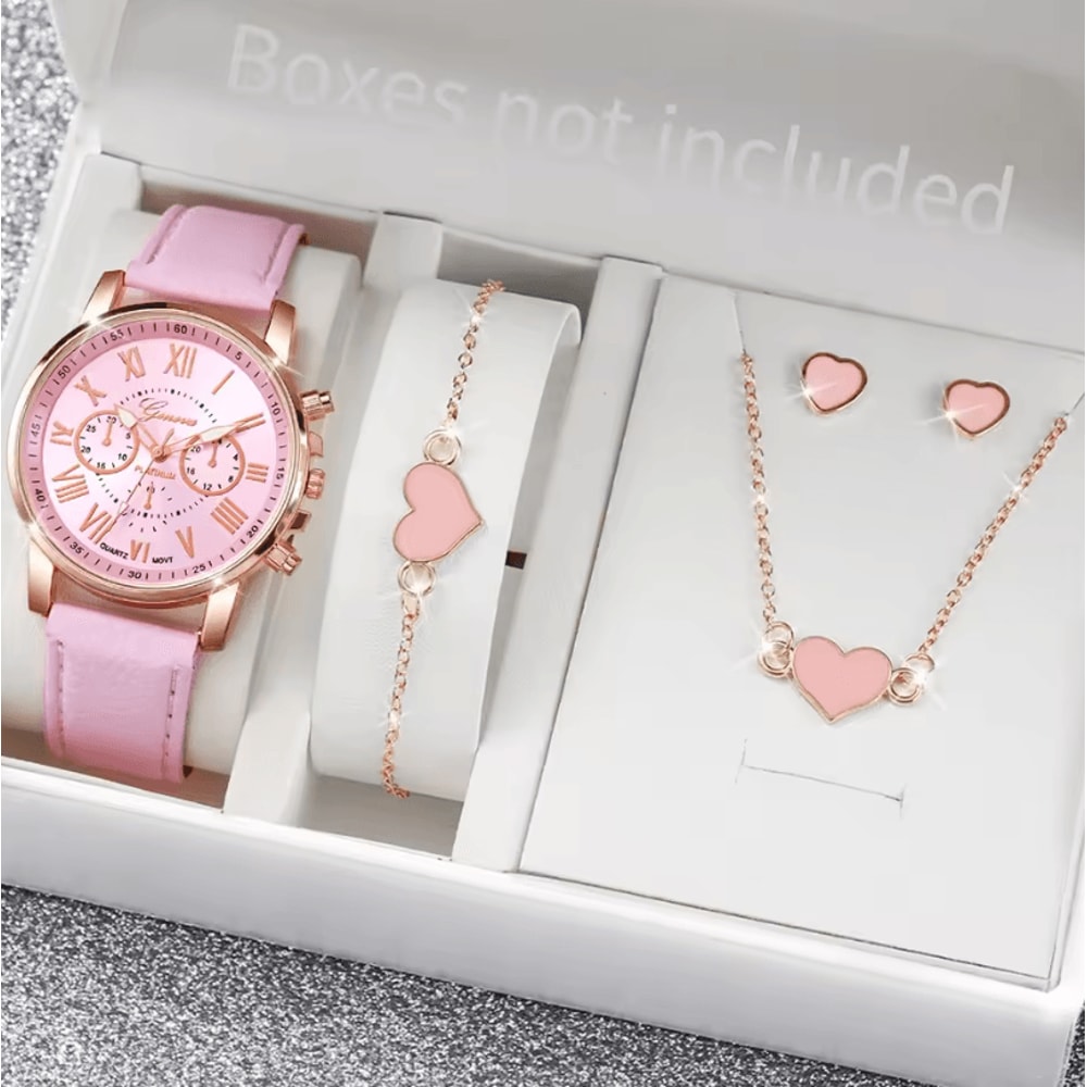 Fashion Womens Quartz Watch Set With Leather Bands And Heart Rhinestone Accent 56 PCS 7
