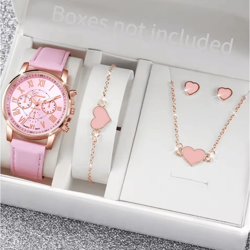 Fashion Womens Quartz Watch Set With Leather Bands And Heart Rhinestone Accent 56 PCS 7