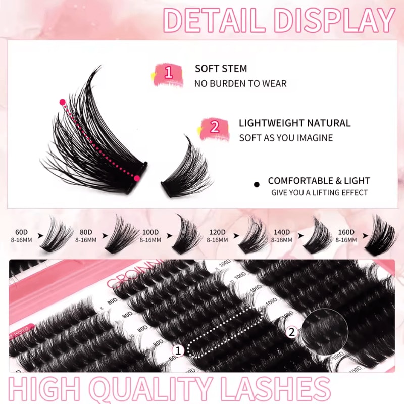 Cluster Lash Extensions Set Mixed Tray Of Fluffy Volume Individual Lashes For DIY Cat Eye Look 4