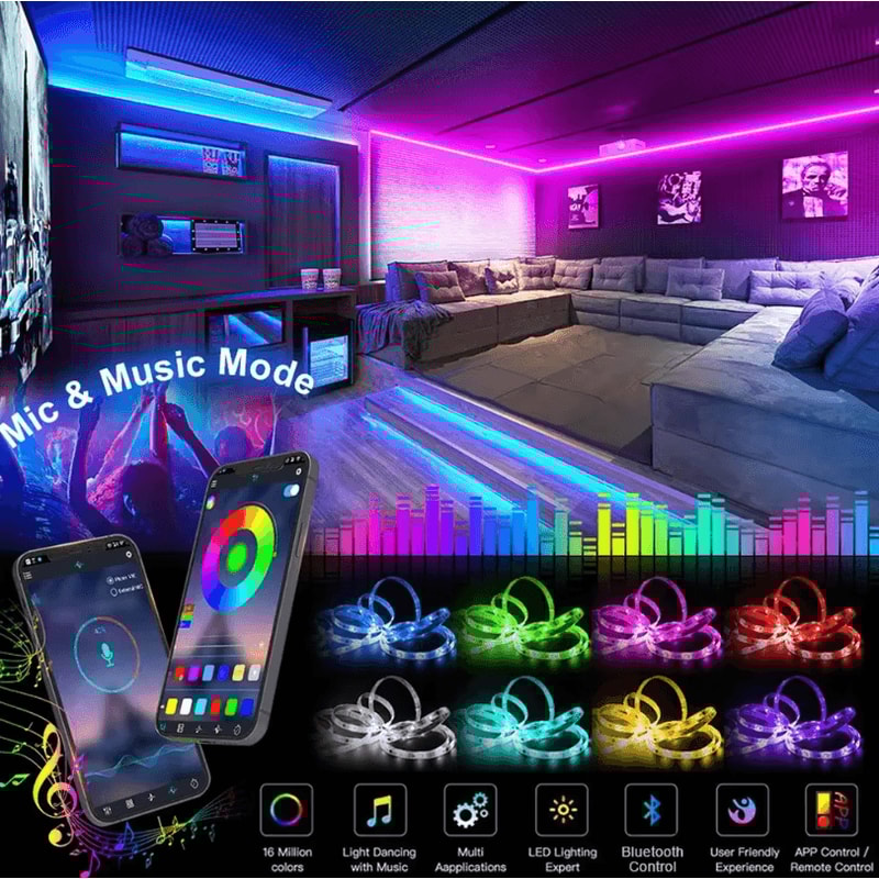 Bluetooth RGB LED Strip Lights 5050 LED Tape For Room TV PC Backlight 10m 15m 20m 30m Options 1