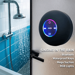 portable wireless bluetooth speaker with led light, ipx4 waterproof loudspeaker with large suction cup