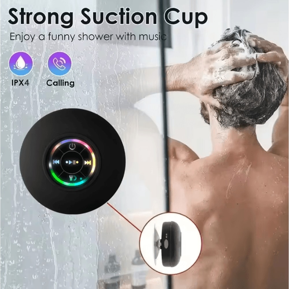 Portable Wireless Bluetooth Speaker With LED Light IPX4 Waterproof Loudspeaker With Large Suction C 1