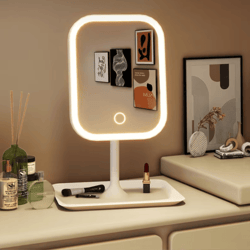 niche modern desktop led makeup mirror with 3 color light touch vanity mirror for bedroom dressing