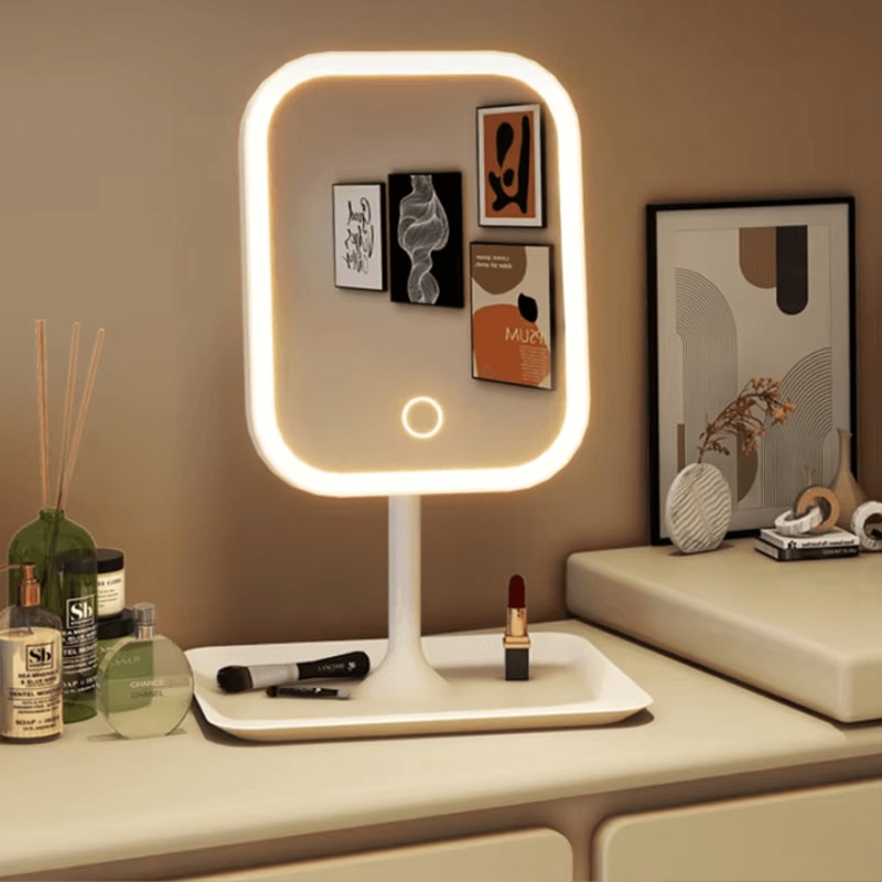 Niche Modern Desktop LED Makeup Mirror With 3 Color Light Touch Vanity Mirror For Bedroom Dressing 0