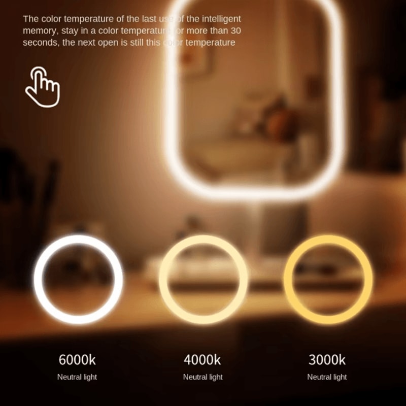 Niche Modern Desktop LED Makeup Mirror With 3 Color Light Touch Vanity Mirror For Bedroom Dressing 3