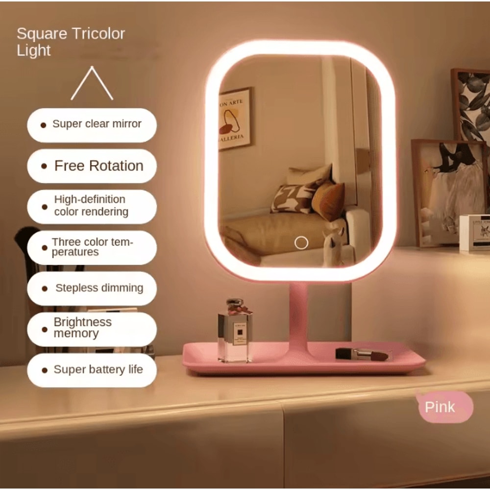 Niche Modern Desktop LED Makeup Mirror With 3 Color Light Touch Vanity Mirror For Bedroom Dressing 5