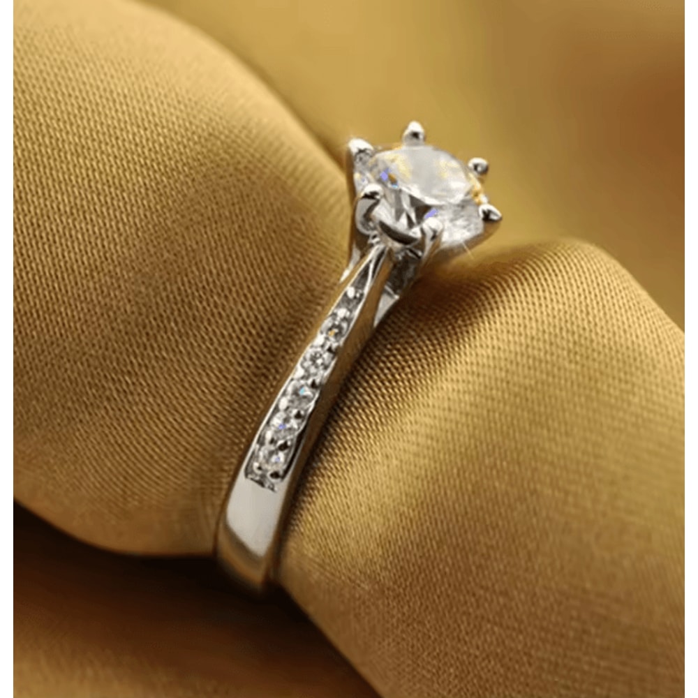 Luxury 925 Sterling Silver Ring Classic SixClaw Diamond Imitation Jewelry Ring For Women 1