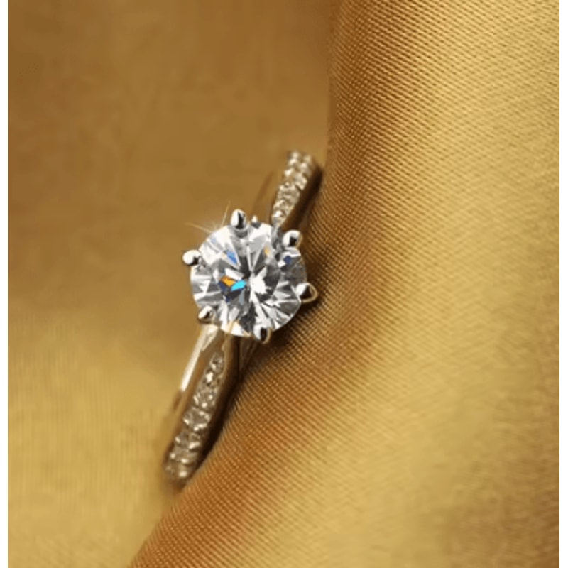 Luxury 925 Sterling Silver Ring Classic SixClaw Diamond Imitation Jewelry Ring For Women 3