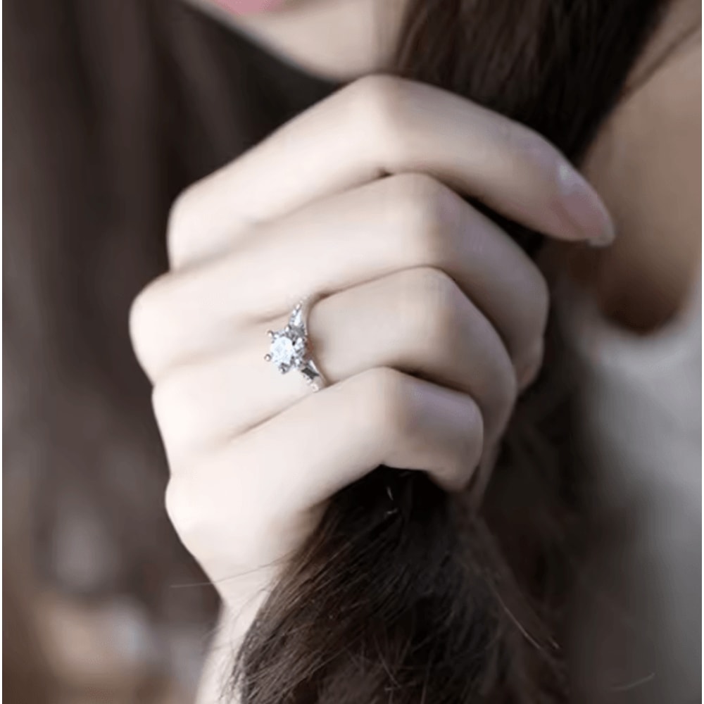 Luxury 925 Sterling Silver Ring Classic SixClaw Diamond Imitation Jewelry Ring For Women 4