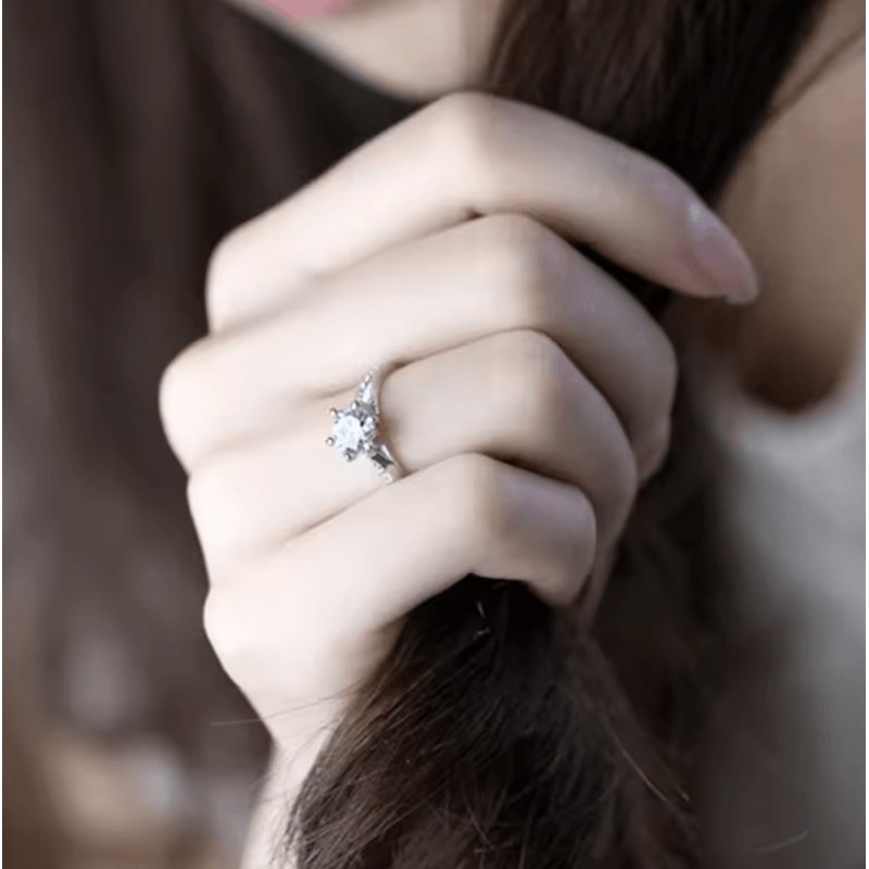 Luxury 925 Sterling Silver Ring Classic SixClaw Diamond Imitation Jewelry Ring For Women 4