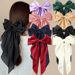 korean hair clips big bowknot solid satin long ribbon hair clips for women and girls