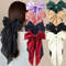 Korean Hair Clips Big Bowknot Solid Satin Long Ribbon Hair Clips For Women And Girls 0