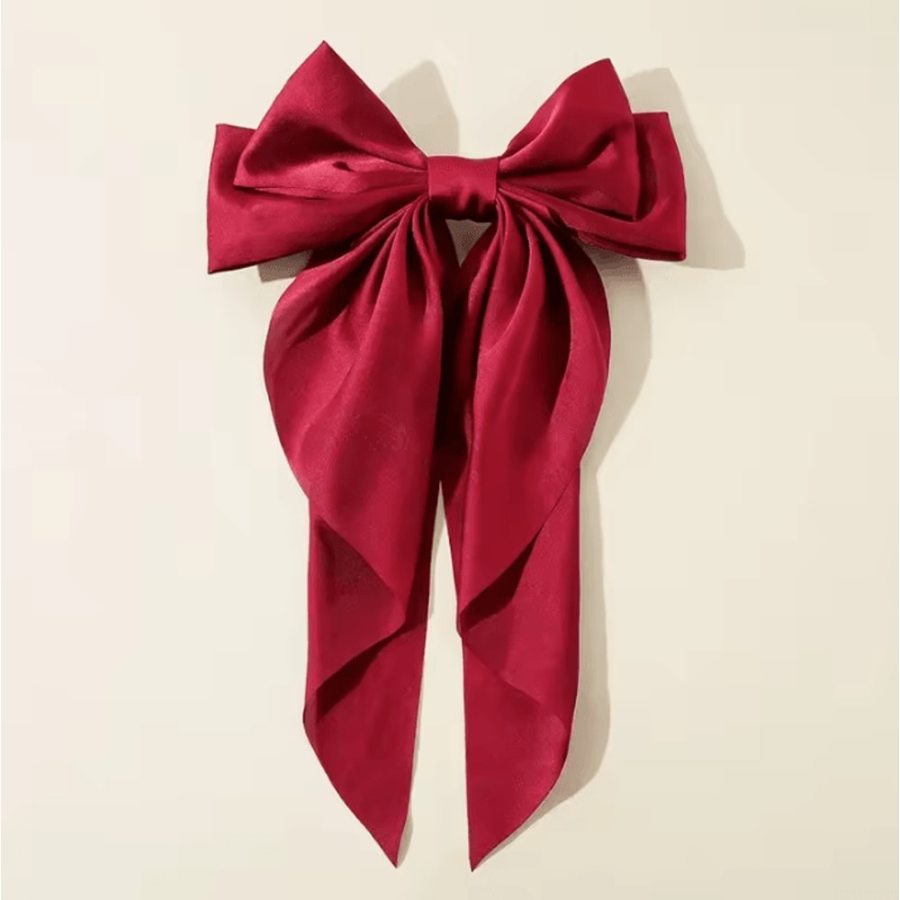 Korean Hair Clips Big Bowknot Solid Satin Long Ribbon Hair Clips For Women And Girls 9