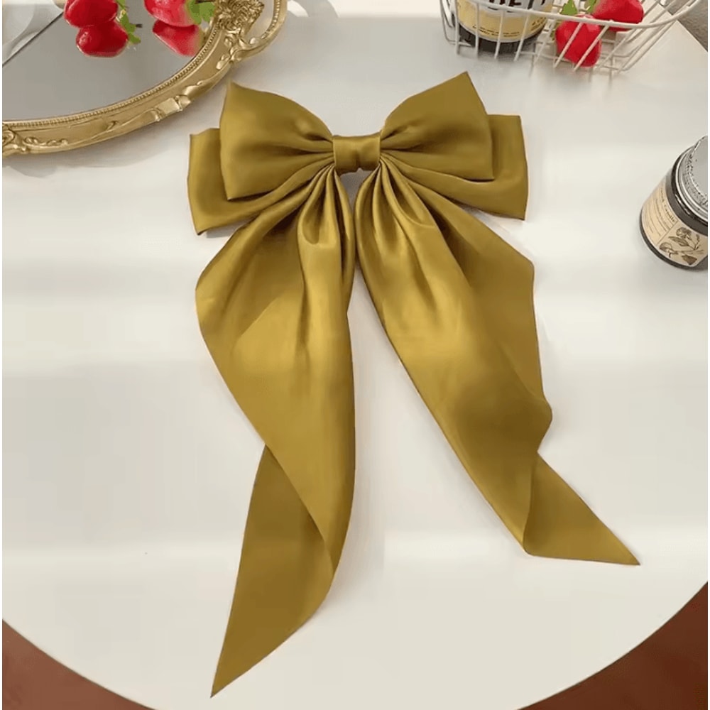 Korean Hair Clips Big Bowknot Solid Satin Long Ribbon Hair Clips For Women And Girls 6