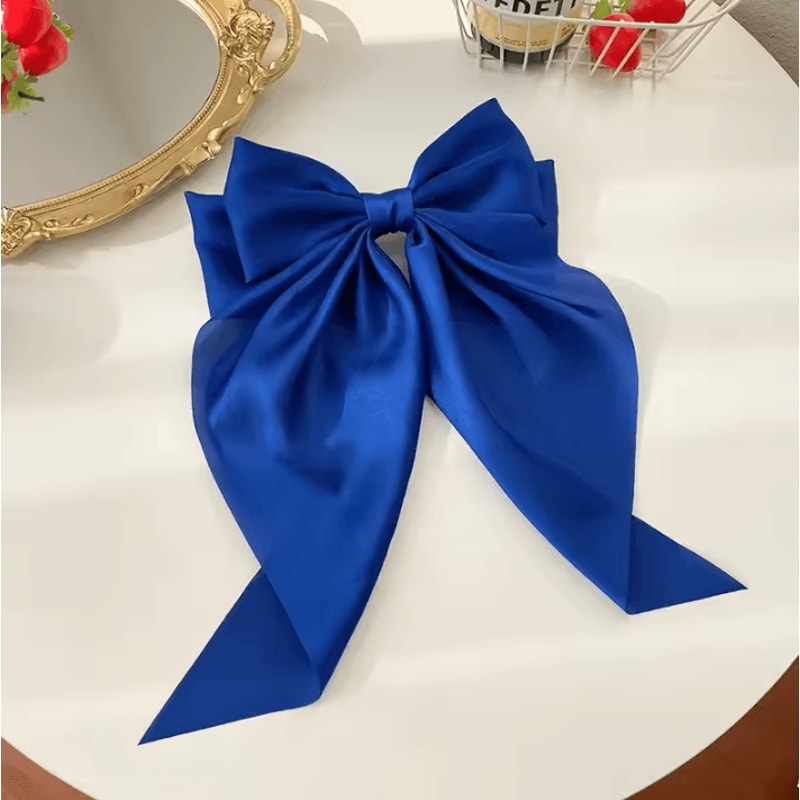 Korean Hair Clips Big Bowknot Solid Satin Long Ribbon Hair Clips For Women And Girls 7