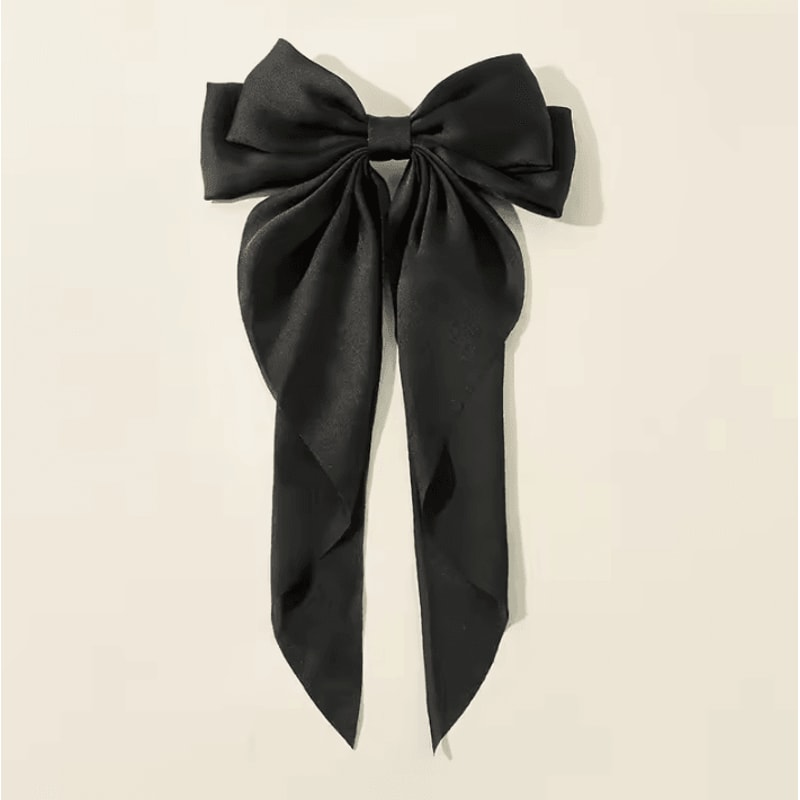 Korean Hair Clips Big Bowknot Solid Satin Long Ribbon Hair Clips For Women And Girls 12