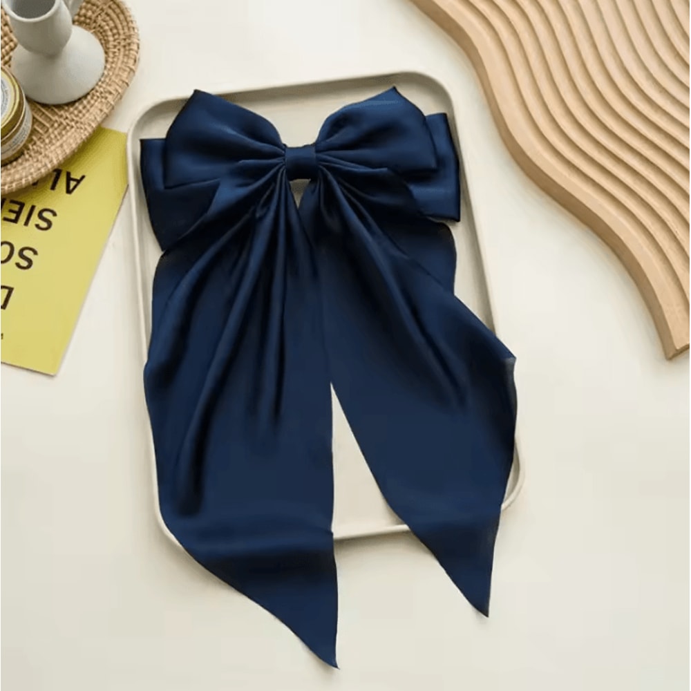 Korean Hair Clips Big Bowknot Solid Satin Long Ribbon Hair Clips For Women And Girls 13