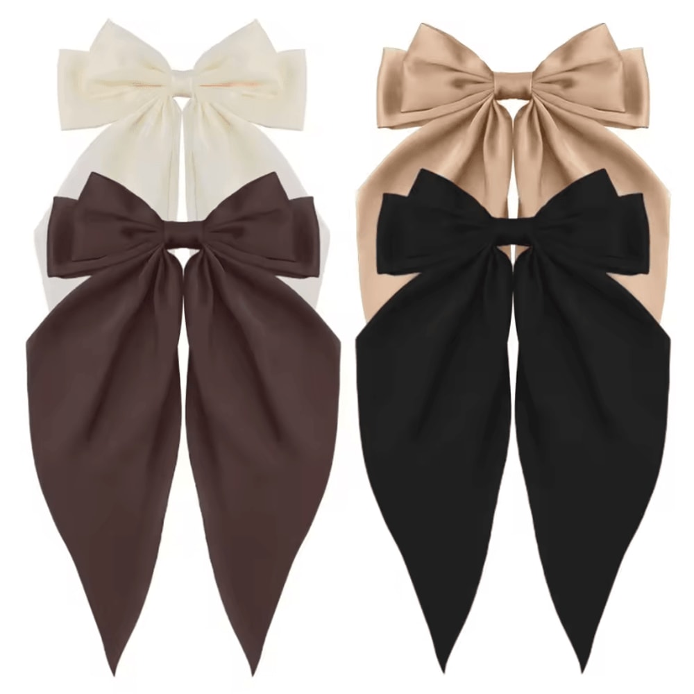 Korean Hair Clips Big Bowknot Solid Satin Long Ribbon Hair Clips For Women And Girls 28