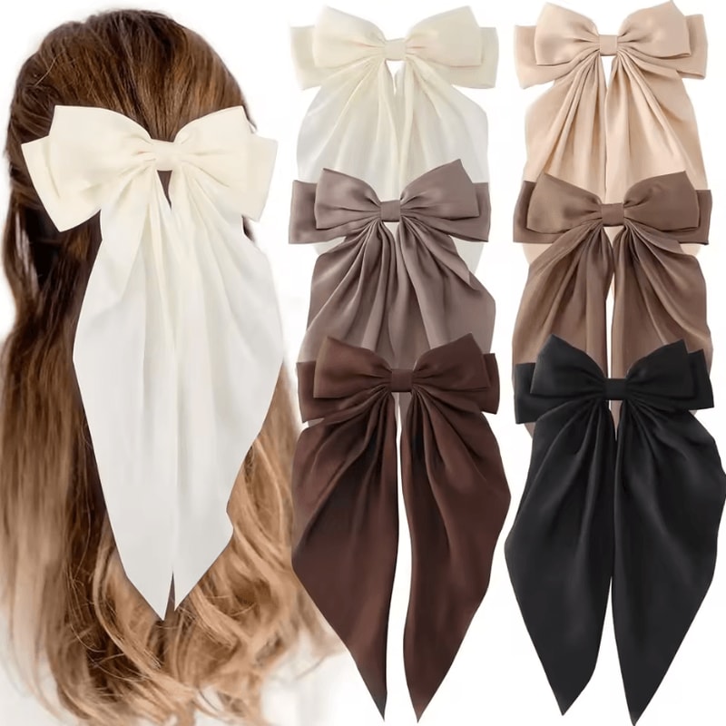 Korean Hair Clips Big Bowknot Solid Satin Long Ribbon Hair Clips For Women And Girls 29