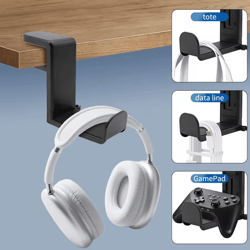 universal pc gaming headphone stand – headset hanger mount with adjustable rotating arm clamp and desk mount