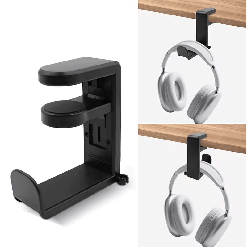 Universal PC Gaming Headphone Stand Headset Hanger Mount With Adjustable Rotating Arm Clamp And De 1