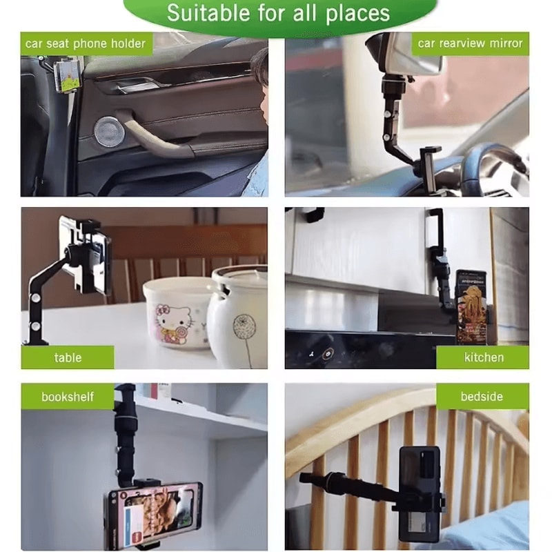 Rearview Mirror Phone Holder 360 Degree Rotatable Retractable Car Phone Mount For Universal Smartp 1