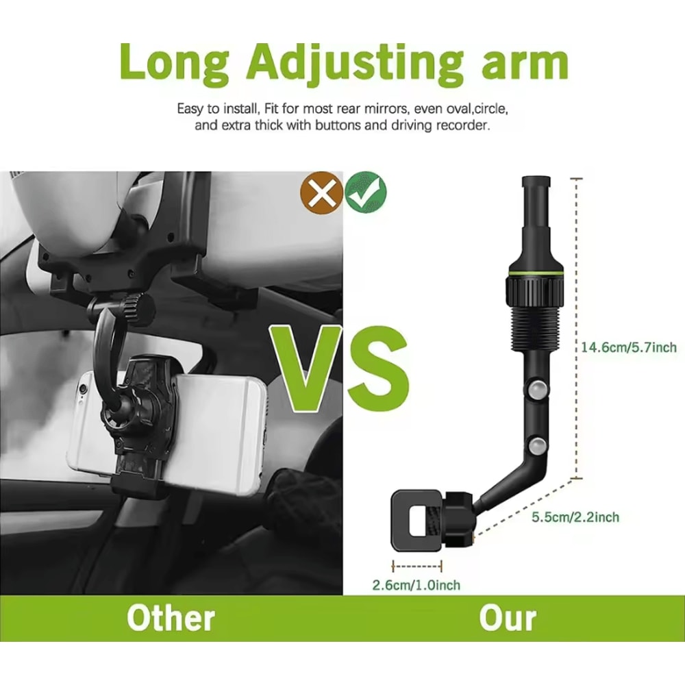 Rearview Mirror Phone Holder 360 Degree Rotatable Retractable Car Phone Mount For Universal Smartp 4