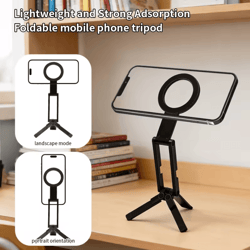 foldable portable magnetic phone stand – universal foldable tripod phone mount for magsafe iphone & android phones