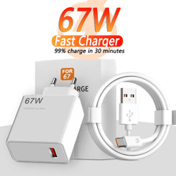 67w usb fast charger with usb type-c charging cable – quick charge adapter for xiaomi, samsung, iphone, and android