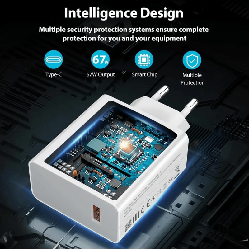 67W USB Fast Charger With USB TypeC Charging Cable Quick Charge Adapter For Xiaomi Samsung IPhone 2
