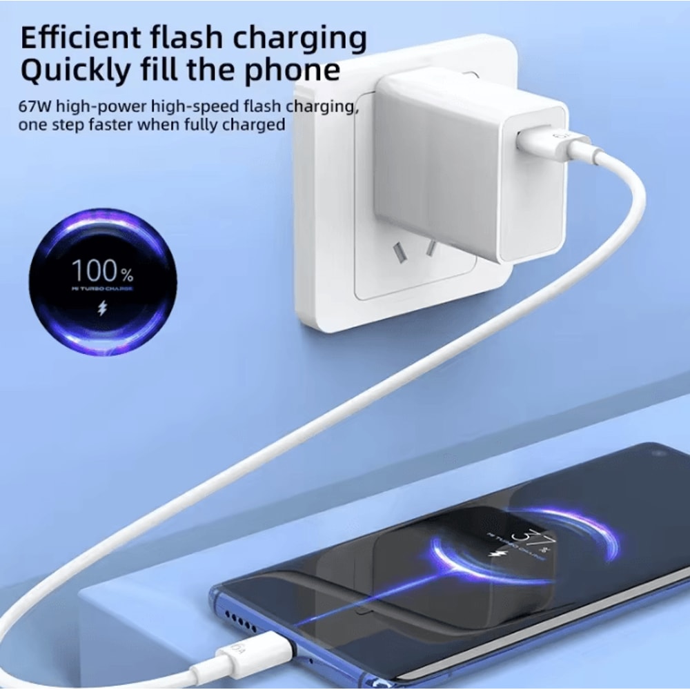 67W USB Fast Charger With USB TypeC Charging Cable Quick Charge Adapter For Xiaomi Samsung IPhone 3