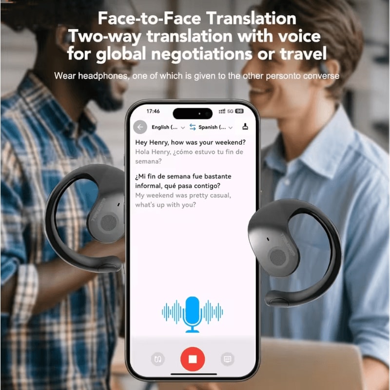 AI Bluetooth Translator Headphones Wireless RealTime Translation Headset Supporting 144 Languages A 2