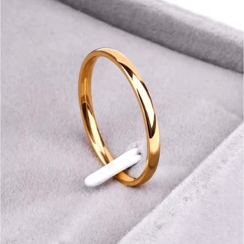 Ramos 2mm Stainless Steel Rings GoldColored AntiAllergy Couples Rings For Wedding And Bijouterie 0