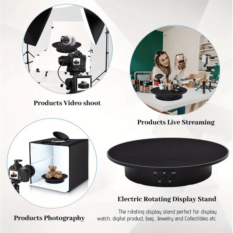 3Speed Electric Rotating Display Stand 360 Degree Turntable Jewelry Holder With Battery And USB Po 1