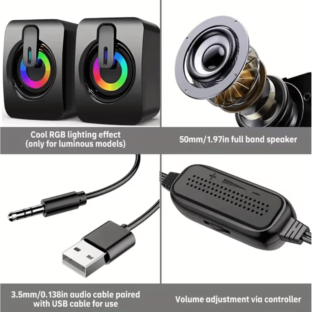 HIFI PC Stereo Speakers USB Wired Computer Sound System With LED Light And BuiltIn Microphone 3