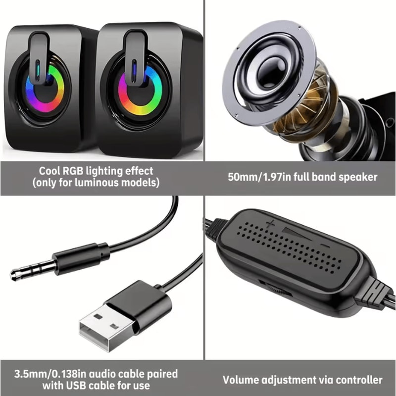 HIFI PC Stereo Speakers USB Wired Computer Sound System With LED Light And BuiltIn Microphone 3