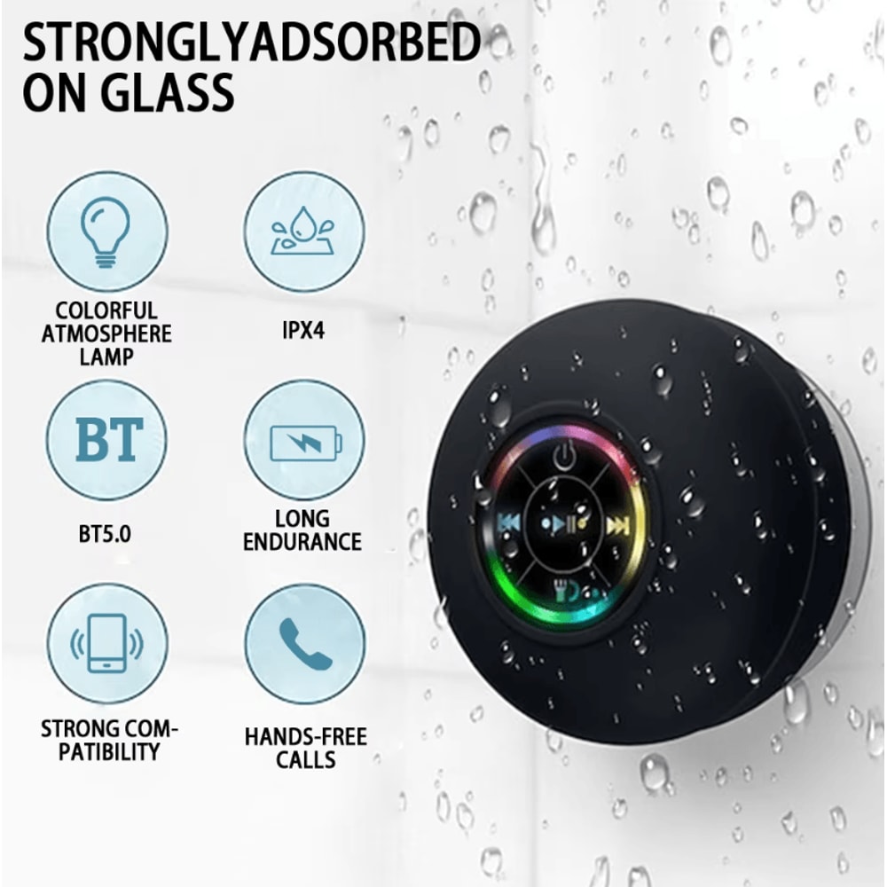 Portable Bluetooth Speaker LED IPX4 Waterproof Outdoor Loudspeaker With Suction Cup Mini Stereo So 1