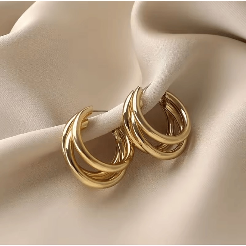 Korean Gold Color Hoop Earrings Elegant Geometric Statement Earrings Vintage Luxury Jewelry Gift F 3