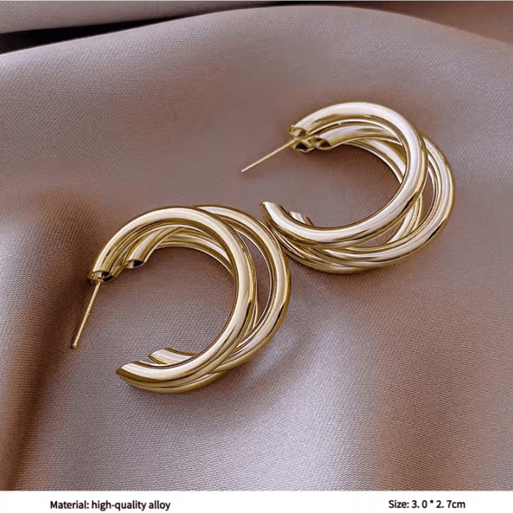 Korean Gold Color Hoop Earrings Elegant Geometric Statement Earrings Vintage Luxury Jewelry Gift F 5