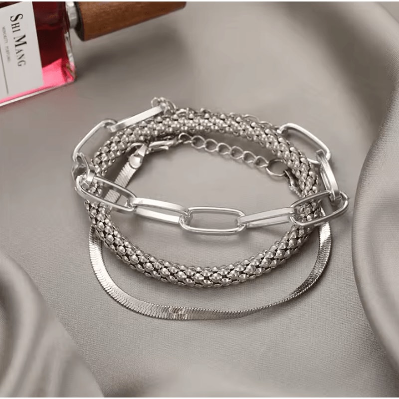 Punk Heavy Metal Big Thick Chain Bracelet Set Retro Geometric Metal Twist Chain Bangles For Women 4