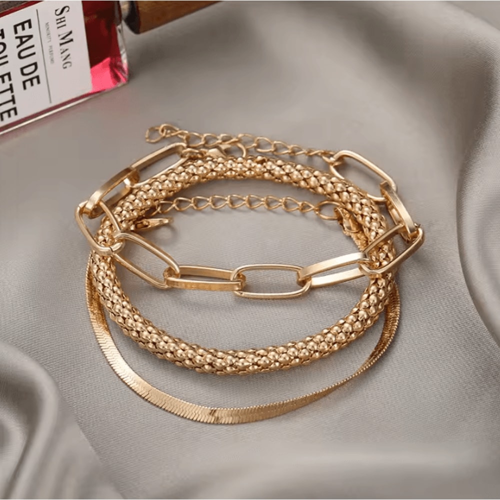 Punk Heavy Metal Big Thick Chain Bracelet Set Retro Geometric Metal Twist Chain Bangles For Women 5
