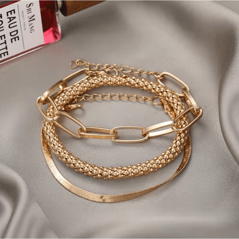 Punk Heavy Metal Big Thick Chain Bracelet Set Retro Geometric Metal Twist Chain Bangles For Women 5