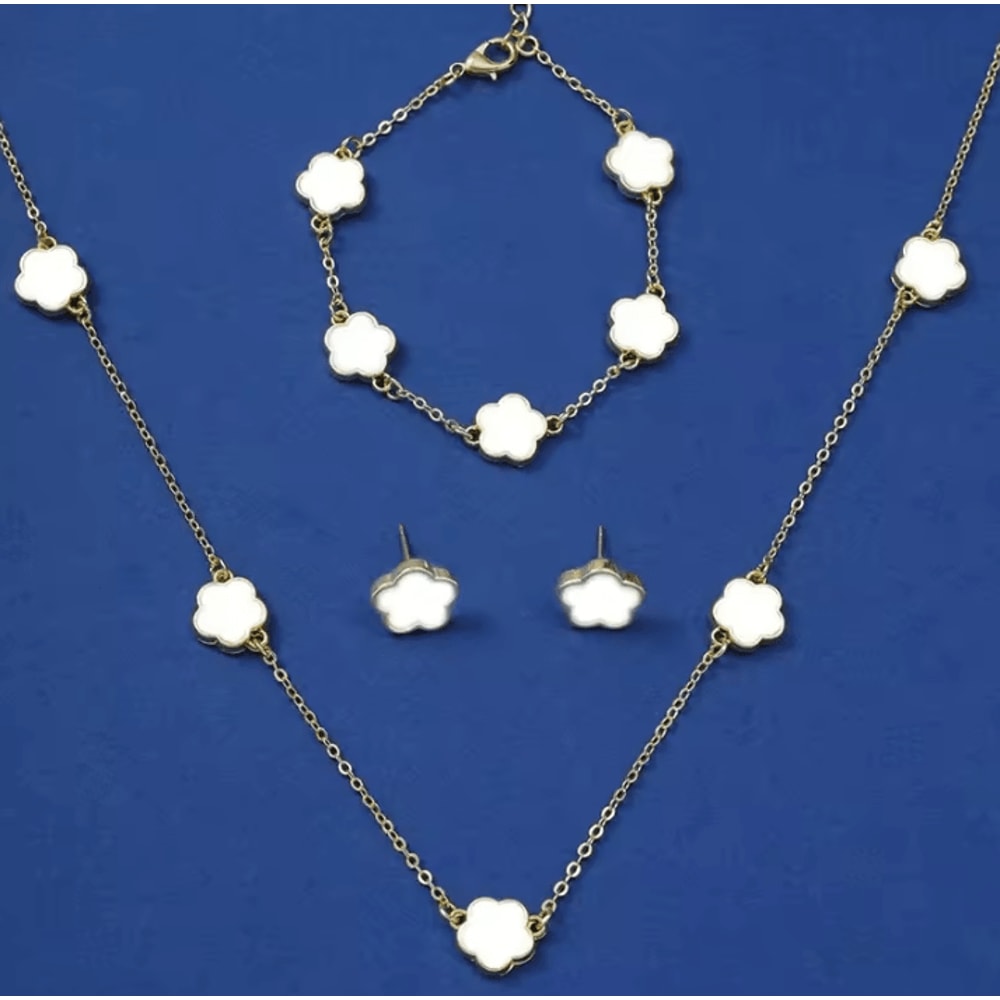 Lucky Clover Jewelry Set FivePetal Flower Bracelet Necklace And Earrings Stylish Accessories For W 1