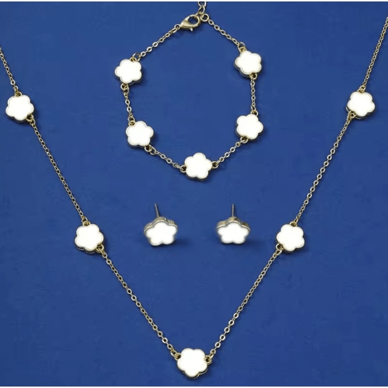 Lucky Clover Jewelry Set FivePetal Flower Bracelet Necklace And Earrings Stylish Accessories For W 1