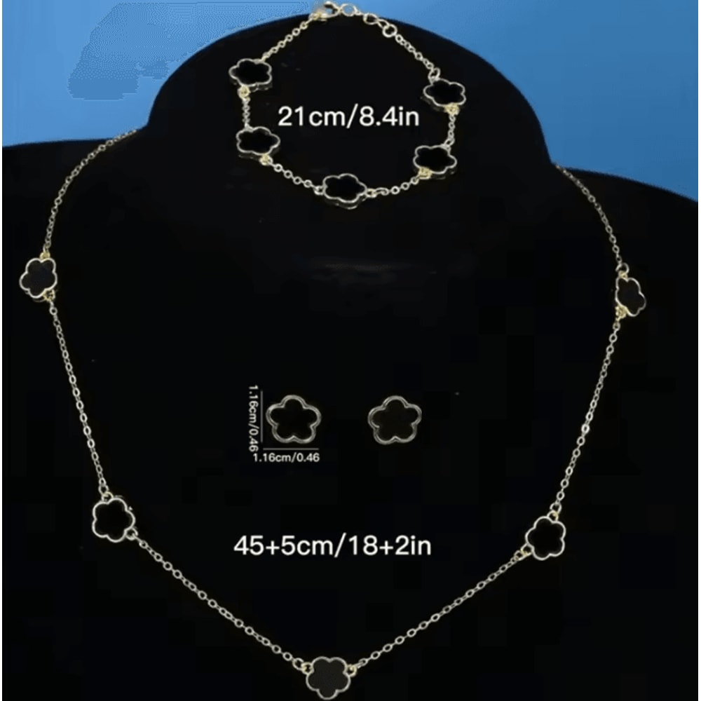 Lucky Clover Jewelry Set FivePetal Flower Bracelet Necklace And Earrings Stylish Accessories For W 3