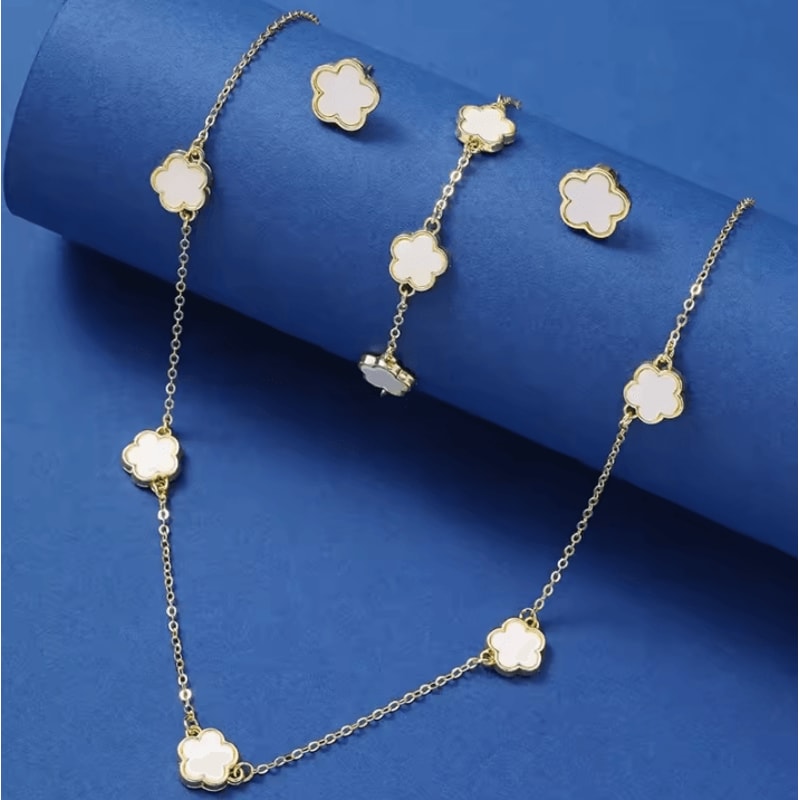 Lucky Clover Jewelry Set FivePetal Flower Bracelet Necklace And Earrings Stylish Accessories For W 5