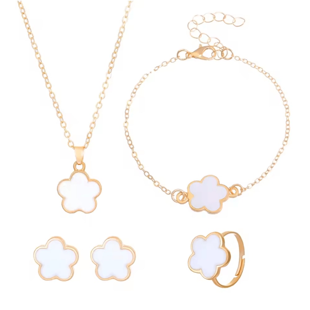 Lucky Clover Jewelry Set FivePetal Flower Bracelet Necklace And Earrings Stylish Accessories For W 6